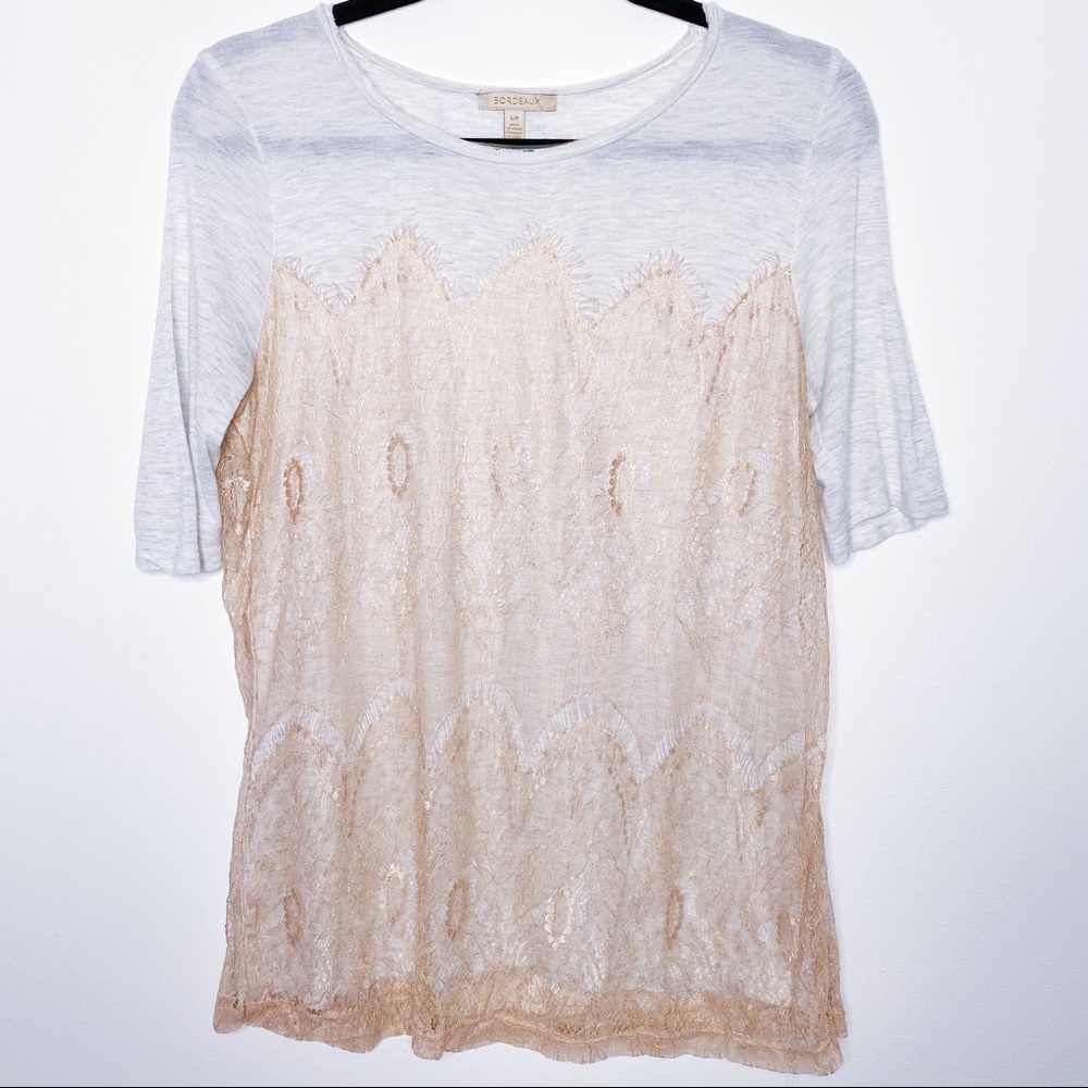 Anthropologie Bordeaux Lace Tee